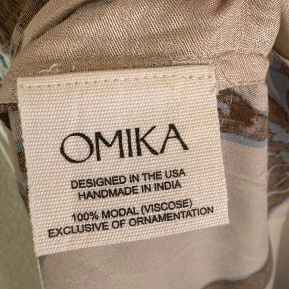 NEW Omika Lana Maxi Dress Women Large Ivory Brown Floral Print Smocked Crossback